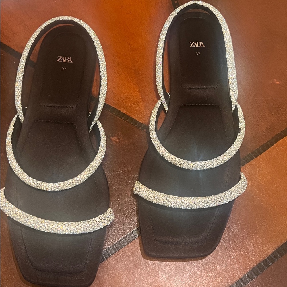 Zara Black Sandals with Glitter Straps